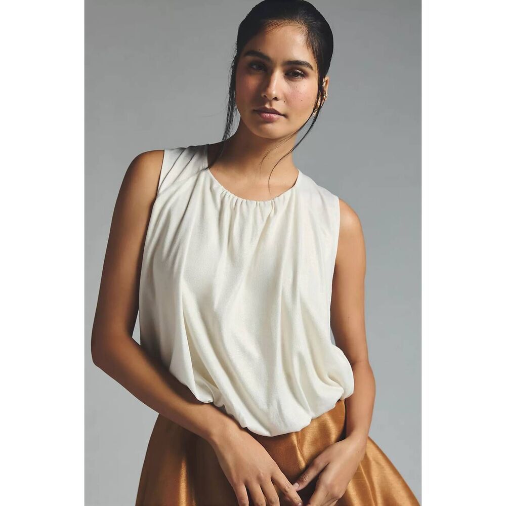 By Anthropologie Shimmer Bubble Top Ivory